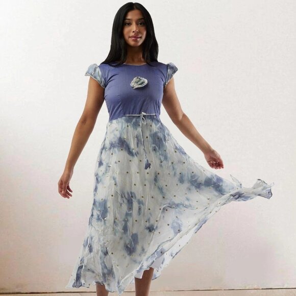 Stunning White Lavender Shibori Layered Dress | Muvvas Boutique - Picture 3 of 5